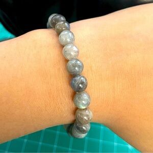Natural stone grey beaded adjustable bracelet